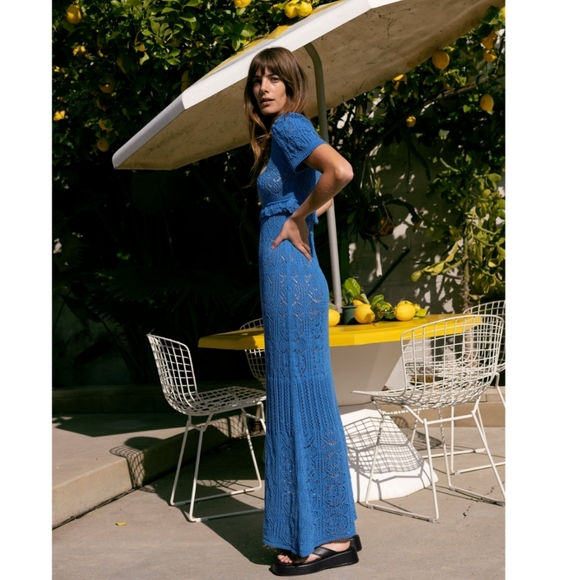 Zara Dresses & Skirts - Zara blue knit crochet long midi dress